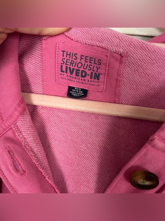 American Eagle Pink Waffle Knit Big Hug Hooded Oversized Shacket XS/S - Picture 6 of 8